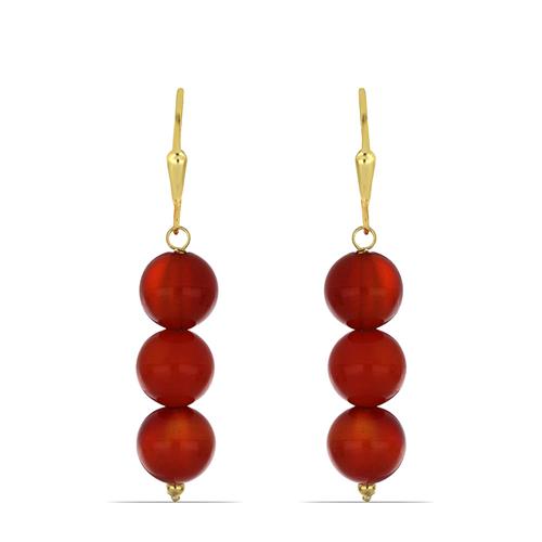 BUY REAL RED ONYX GEMSTONE BEADED  EARRINGS IN STERLING SILVER